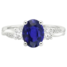 White Gold Natural Earth Mined Diamond Ring Oval Blue Sapphire 3 Stone Style 6.50 Carats