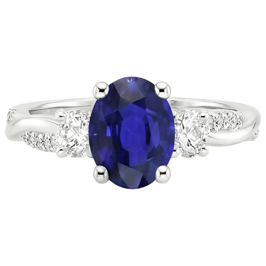 White Gold Natural Earth Mined Diamond Ring Oval Blue Sapphire 3 Stone Style 6.50 Carats