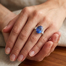 White Gold Natural Earth Mined Diamond Ring Oval Blue Sapphire 3 Stone Style 6.50 Carats