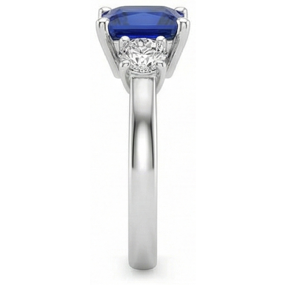 White Gold Natural Earth Mined Diamond Ring Princess Ceylon Sapphire 3 Stone 5.50 Carats