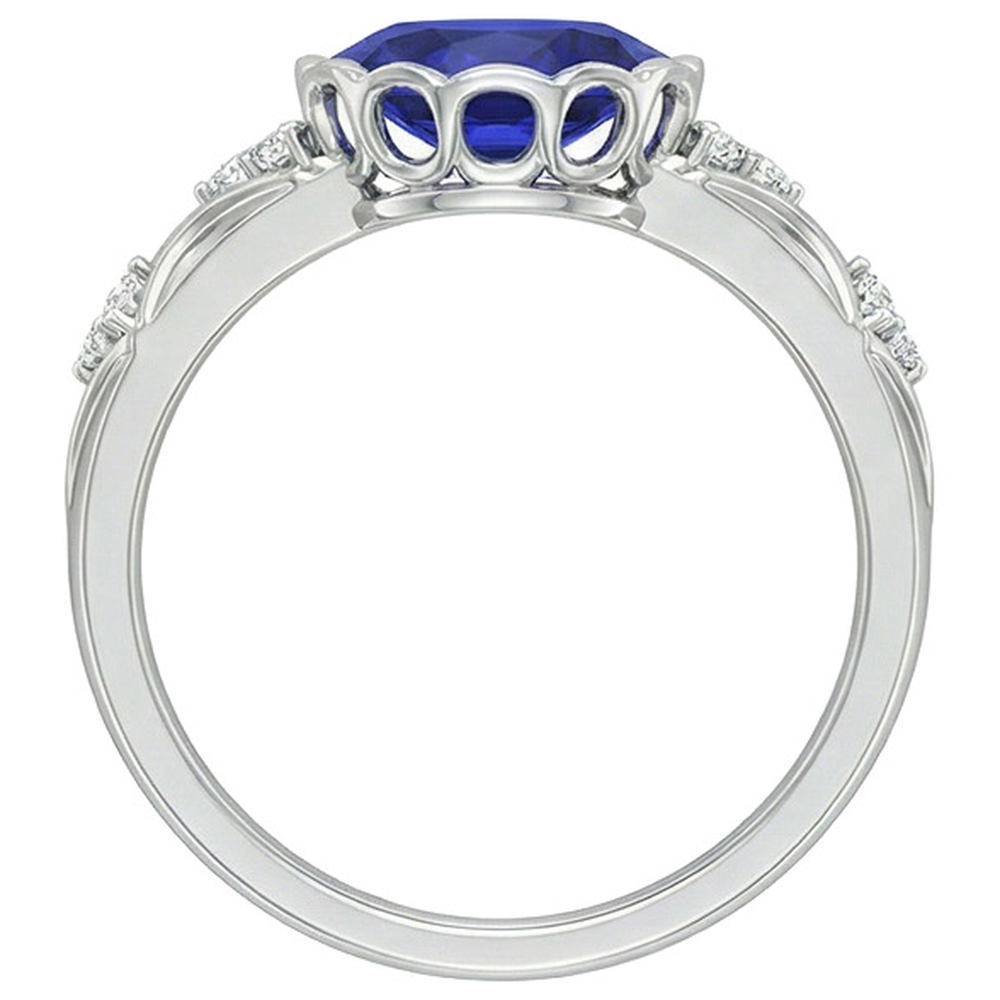 White Gold Natural Earth Mined Diamond Ring Women Oval Blue Sapphire Bezel Set 3.75 Carats
