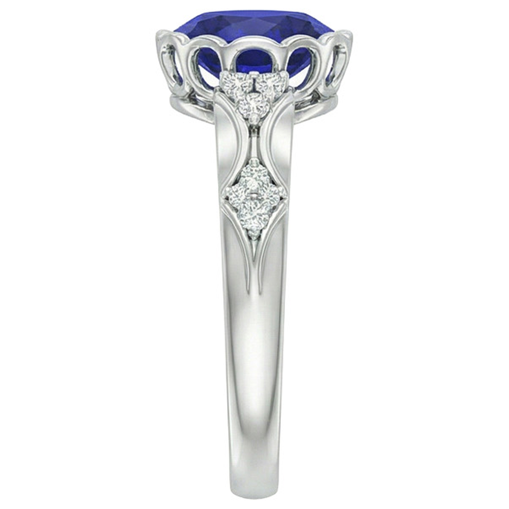 White Gold Natural Earth Mined Diamond Ring Women Oval Blue Sapphire Bezel Set 3.75 Carats