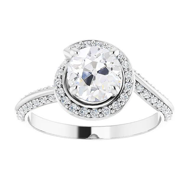 White Gold Old Cut Natural Diamond Halo Ring Prong Set Jewelry 5.25 Carats