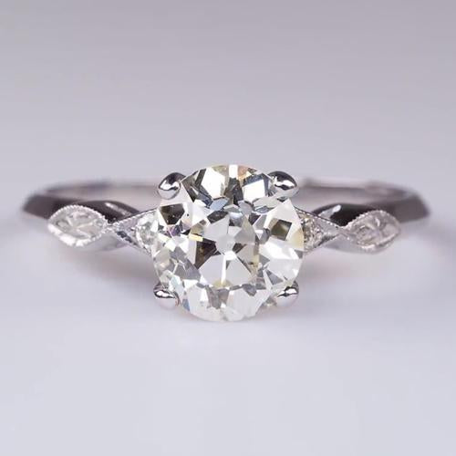 White Gold Old Cut Round Natural Diamond Ring 2.25 Carats Ladies Jewelry