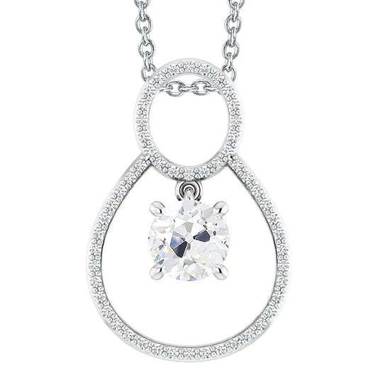 White Gold Old Miner Real Diamond Pendant With Chain 3 Carats Prong Set