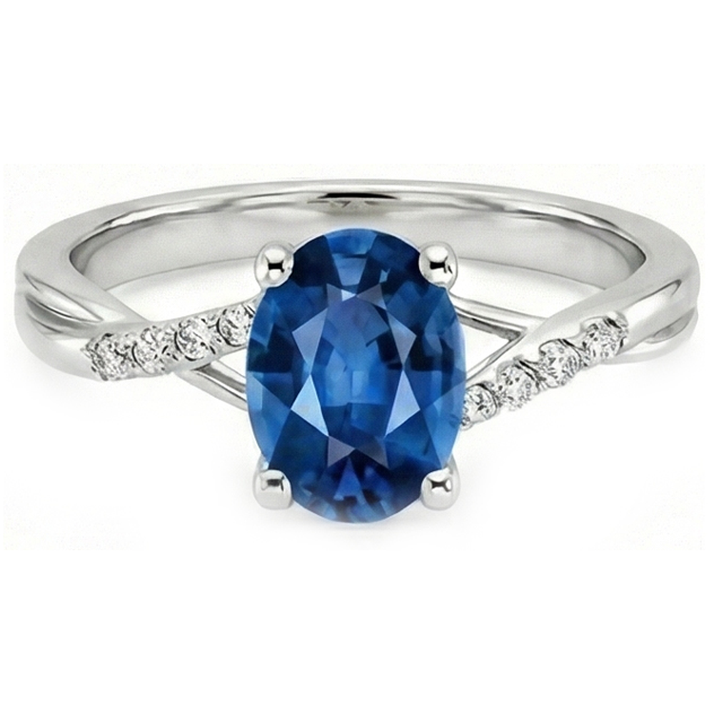White Gold Oval Ceylon Sapphire Ring
