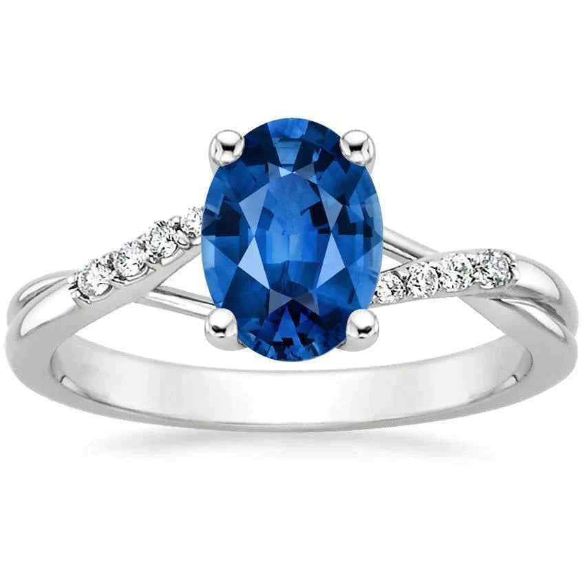 White Gold Oval Ceylon Sapphire Ring