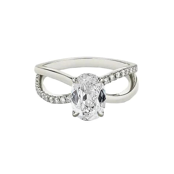 White Gold Oval Engagement Ring Old Cut Real Diamonds 3.65 Carats