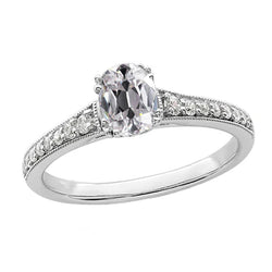 White Gold Oval Old Mine Cut Natural Diamond Ring With Accents 3.70 Carats