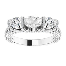 White Gold Oval Old Miner Natural Diamond Ring Prong Bar Set 10.65 Carats