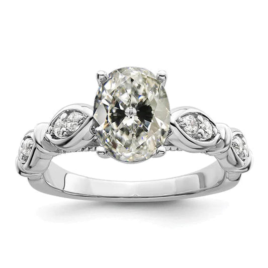 White Gold Oval Old Miner Natural Diamond Ring With Accents 5.25 Carats