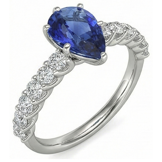 White Gold Pear Blue Sapphire With Accents Ring 3.50 Women's Jewellery