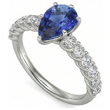 White Gold Pear Blue Sapphire With Accents Ring 3.50 Women's Jewellery