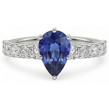 White Gold Pear Blue Sapphire With Accents Ring 3.50 Women's Jewellery