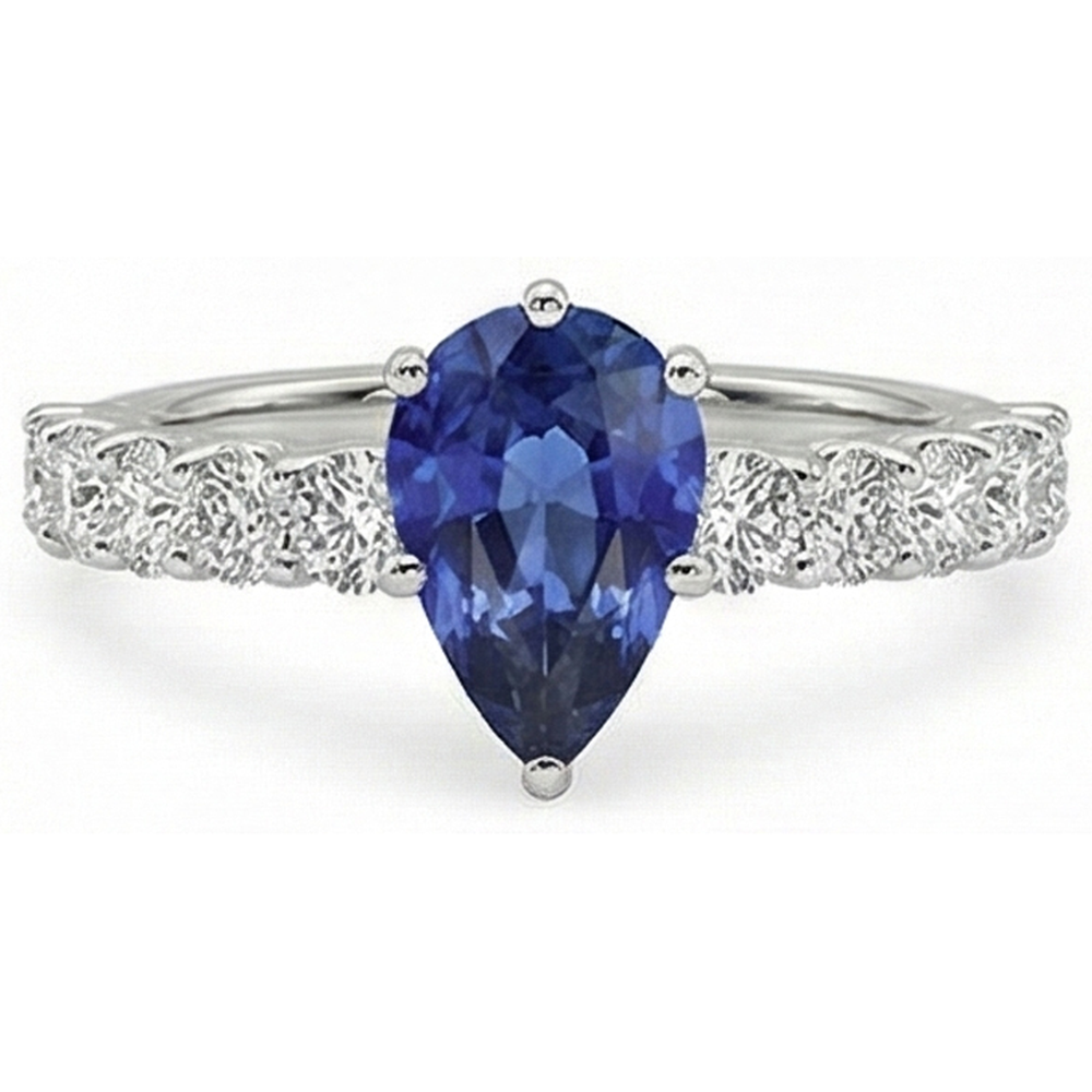 White Gold Pear Blue Sapphire With Accents Ring 3.50 Women's Jewellery