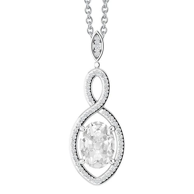White Gold Pendant Round & Oval Old Miner Real Diamond Prong Set 3.50 Carats