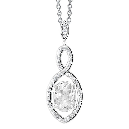 White Gold Pendant Round & Oval Old Miner Real Diamond Prong Set 3.50 Carats