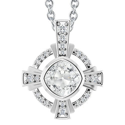 White Gold Natural Earth Mined Diamond Pendant Bezel Set Slide Cushion Old Miner 5.50 Ct.