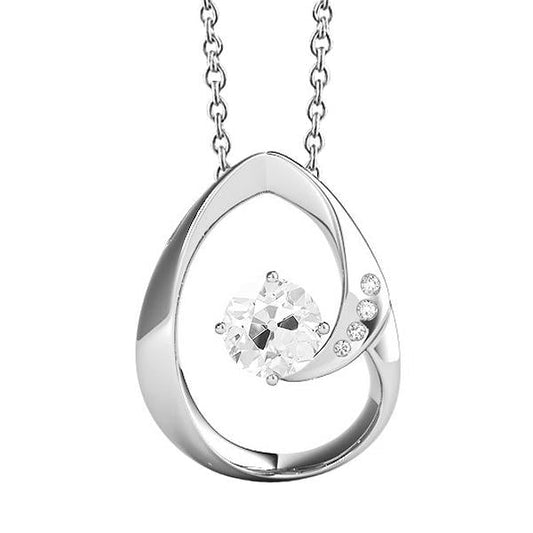 White Gold Natural Earth Mined Diamond Pendant Jewellery Round Old Cut 1.50 Carats 14K