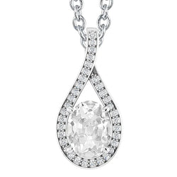 White Gold Real Diamond Pendant Oval Old Cut 6 Carats Slide Prong Set