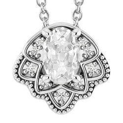 White Gold Real Diamond Pendant Oval Old Cut Butterfly Style 6.50 Carats