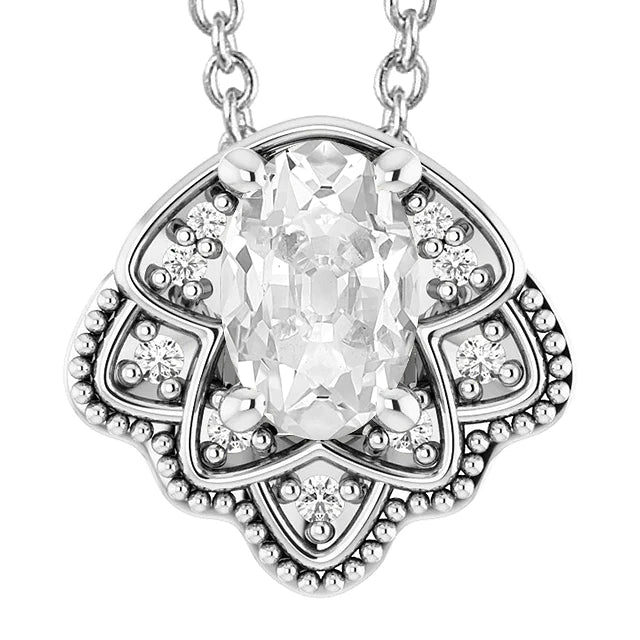 White Gold Real Diamond Pendant Oval Old Cut Butterfly Style 6.50 Carats