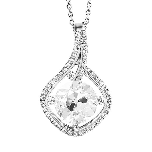 White Gold Real Natural Earth Mined Diamond Pendant Round Cut Old Miner 4 Carats 14K