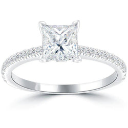 White Gold Real Diamond Princess Cut Classic Engagement Ring 1.50 Ct