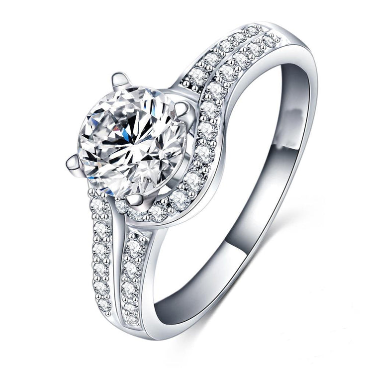 White Gold Round Cut 3.75 Carats Natural Diamonds Solitaire Ring With Accents