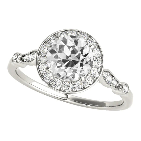 White Gold Round Halo Real Old Miner Diamonds Wedding Ring 4 Carats