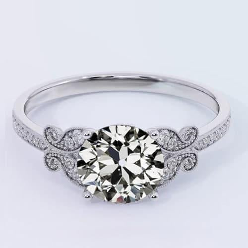 White Gold Round Old Cut Genuine Diamond Ring Butterfly Style 2.75 Carats