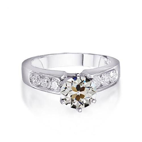 White Gold Round Old Mine Cut Natural Diamond Ring Channel Set 2.50 Carats