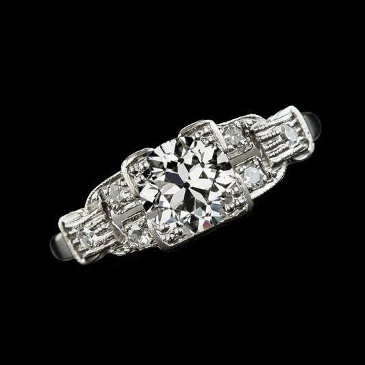 White Gold Round Old Mine Cut Real Diamond Ring Vintage Style 3 Carats