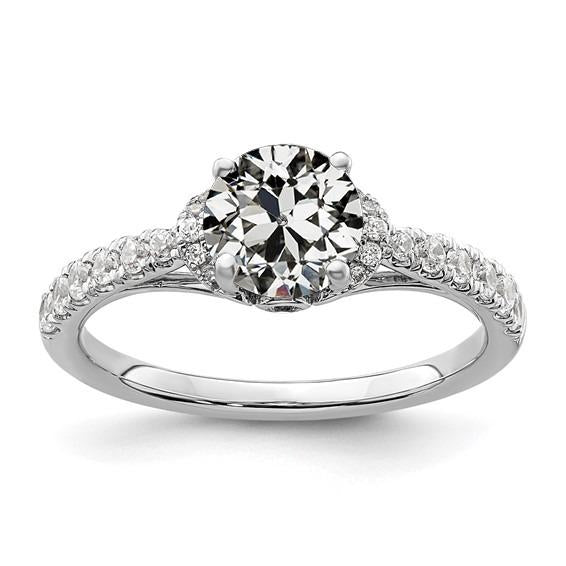 White Gold Round Old Miner Natural Diamond Engagement Ring 3 Carats Jewelry