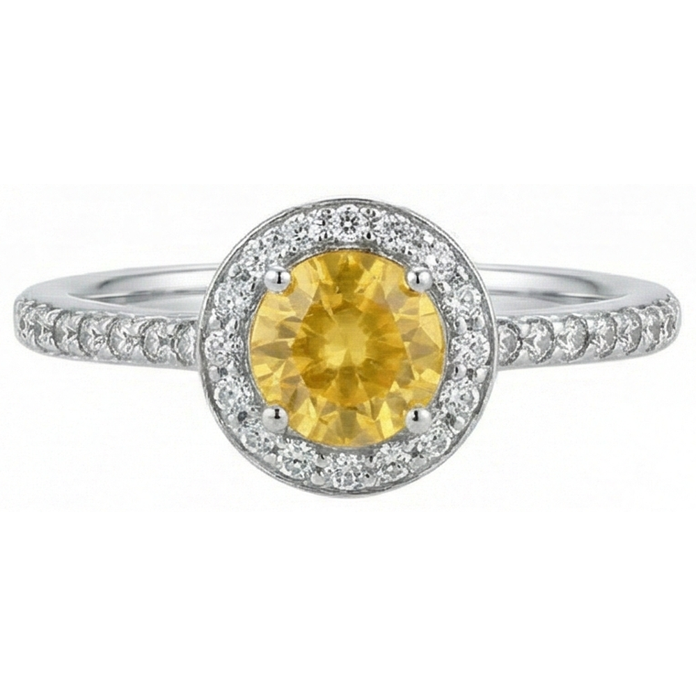White Gold Round Yellow Sapphire And Natural Earth Mined DIAMOND ( NOT LAB GROWN )s Halo Ring 4.50 Carats