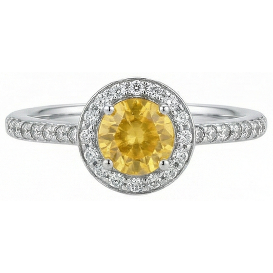 White Gold Round Yellow Sapphire And Natural Earth Mined DIAMOND ( NOT LAB GROWN )s Halo Ring 4.50 Carats
