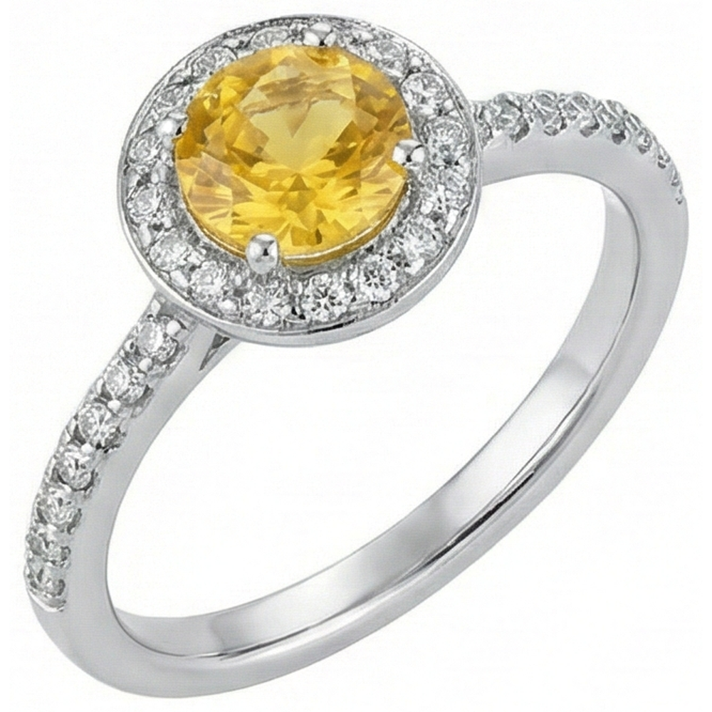 White Gold Round Yellow Sapphire And Natural Earth Mined DIAMOND ( NOT LAB GROWN )s Halo Ring 4.50 Carats