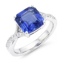 White Gold Solitaire Blue Sapphire Ring With Accents 4.50 Carats