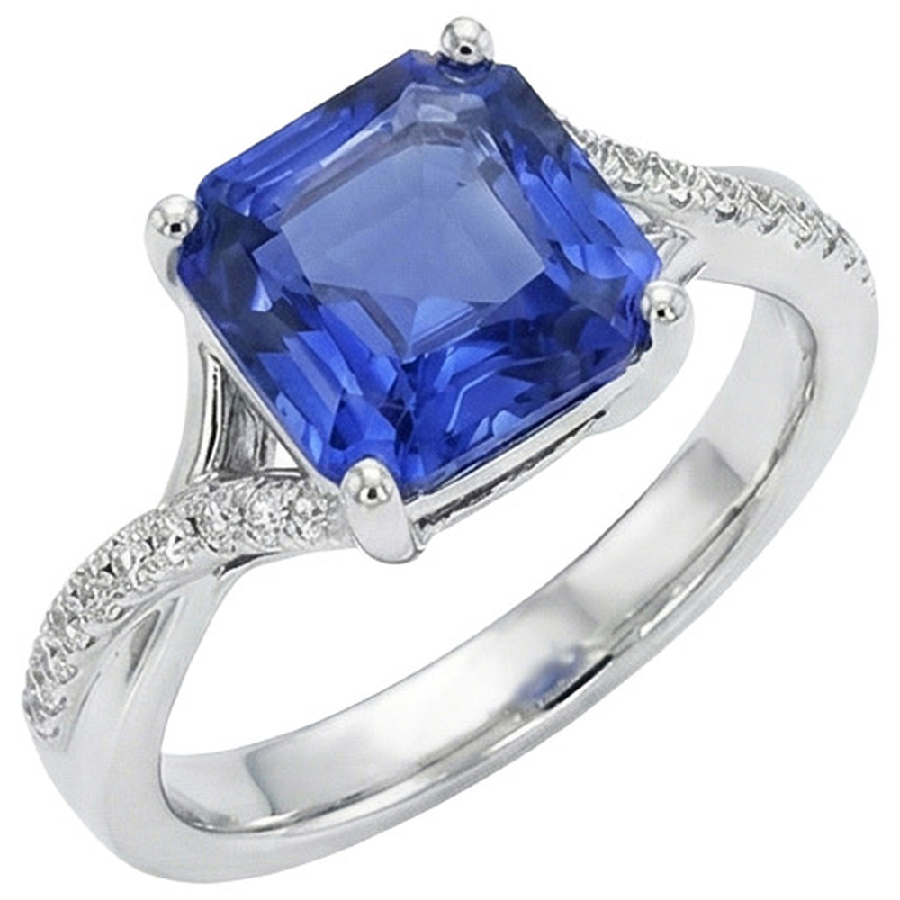 White Gold Solitaire Blue Sapphire Ring With Accents 4.50 Carats