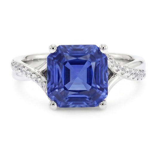 White Gold Solitaire Blue Sapphire Ring With Accents 4.50 Carats