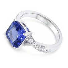 White Gold Solitaire Blue Sapphire Ring With Accents 4.50 Carats