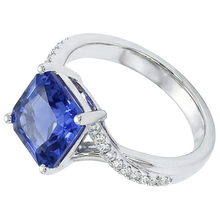 White Gold Solitaire Blue Sapphire Ring With Accents 4.50 Carats
