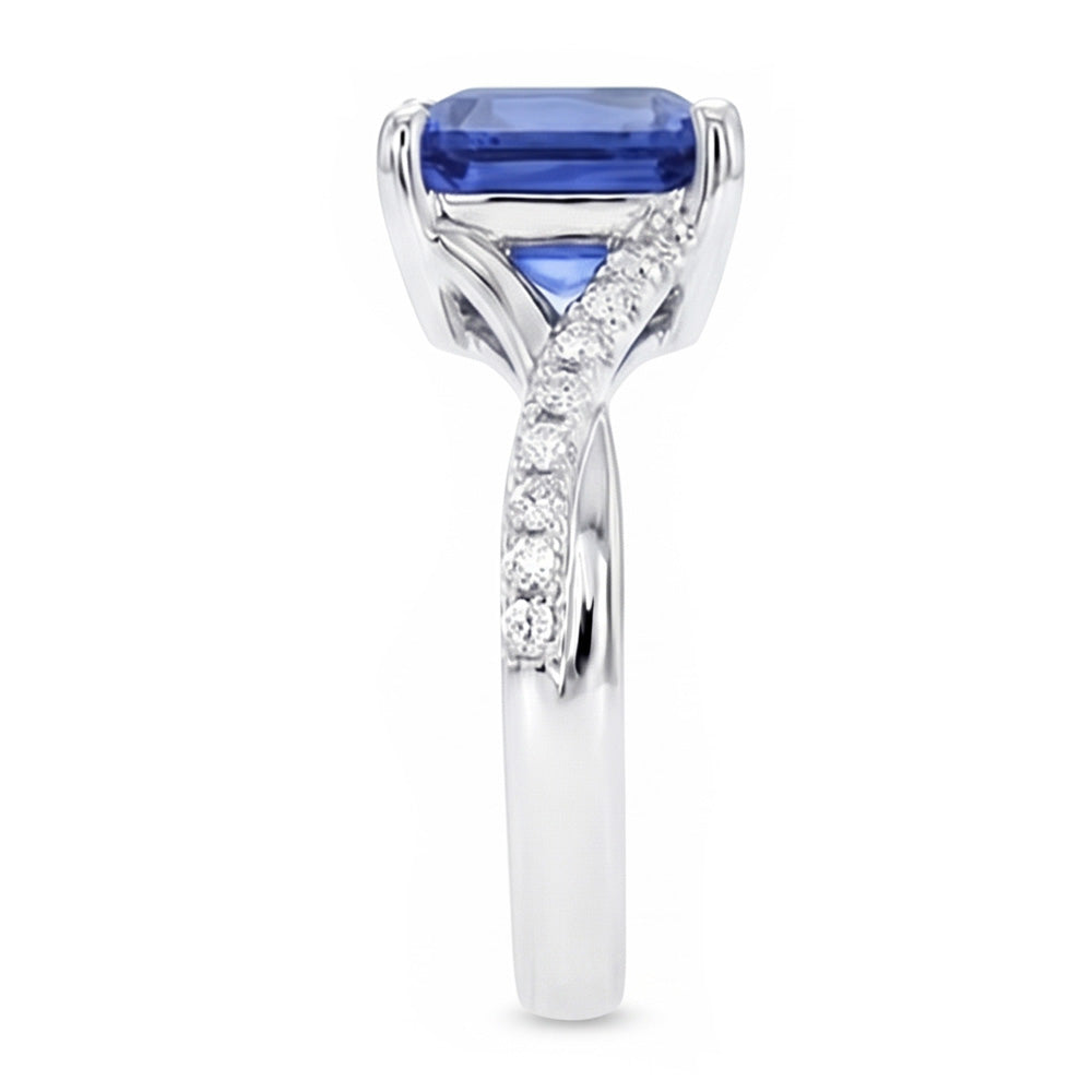 White Gold Solitaire Blue Sapphire Ring With Accents 4.50 Carats