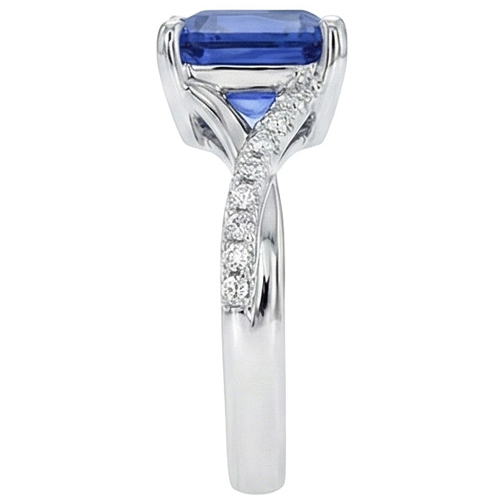 White Gold Solitaire Blue Sapphire Ring With Accents 4.50 Carats