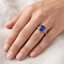 White Gold Solitaire Blue Sapphire Ring With Accents 4.50 Carats