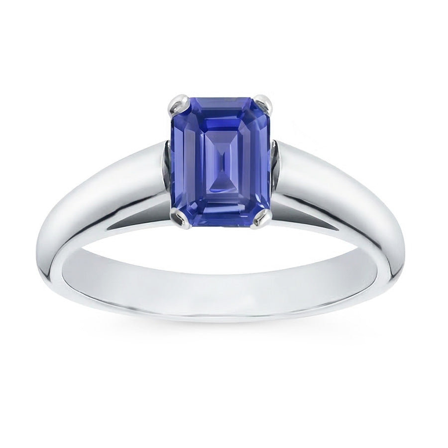 White Gold Solitaire Emerald Cut Ceylon Sapphire Ring 1.50 Carats