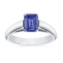 White Gold Solitaire Emerald Cut Ceylon Sapphire Ring 1.50 Carats