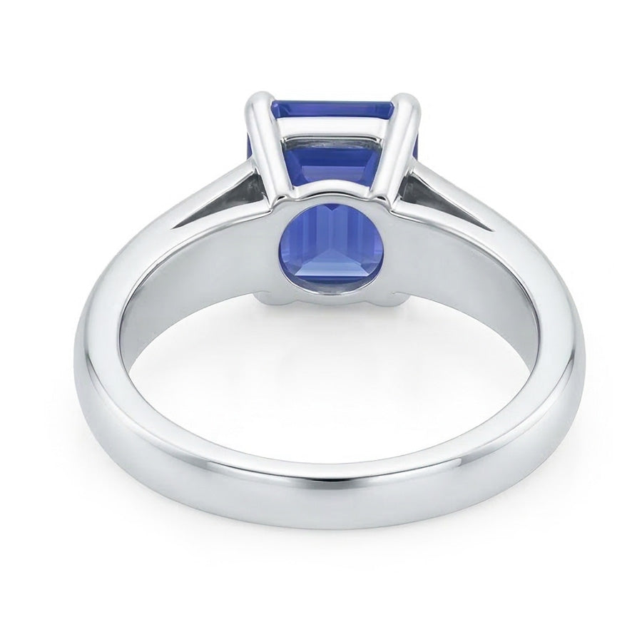 White Gold Solitaire Emerald Cut Ceylon Sapphire Ring 1.50 Carats