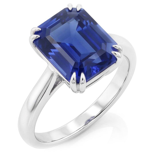 White Gold Solitaire Emerald Shaped Ring Ceylon Sapphire 2.50 Carats