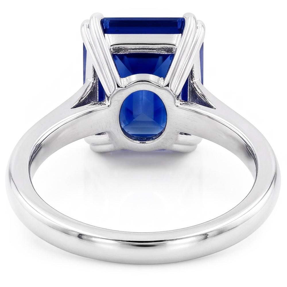 White Gold Solitaire Emerald Shaped Ring Ceylon Sapphire 2.50 Carats
